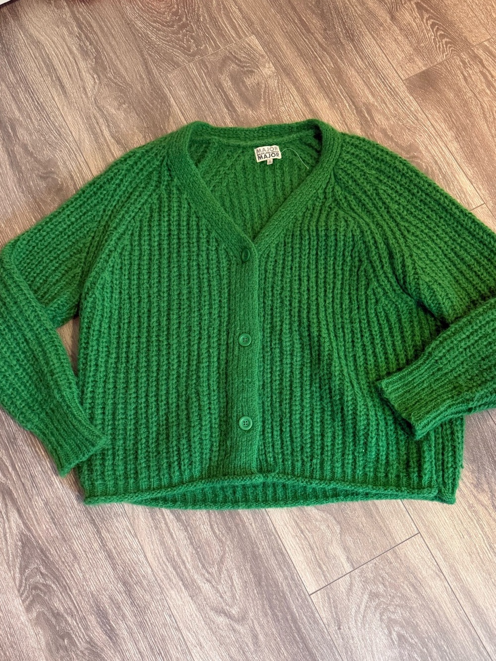 Kelly Green Knit V-Neck Button Cardigan Sweater